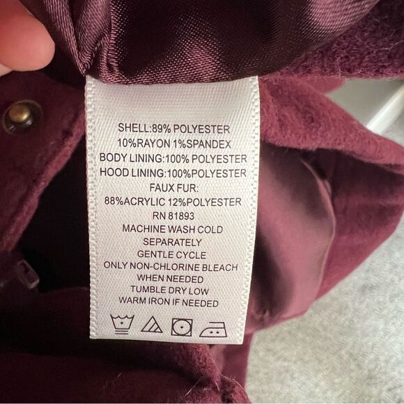 Denim & Co Anorak Jacket Sherpa Lined Hood Women in Deep Burgundy | size XS - Picture 9 of 11